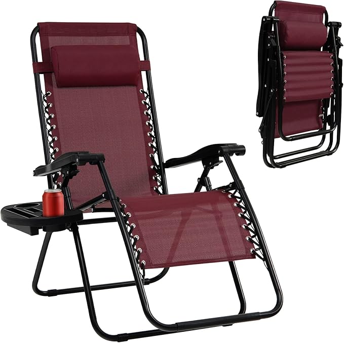 Tangkula Zero Gravity Chair, Folding Patio Lounge Chair Adjustable Outdoor Recliner with Cup Holder - Photo 1