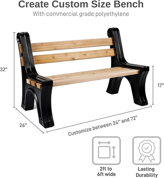 RTS Home Accents Custom Length Lightweight Indoor or Outdoor Bench Ends with Backrest (Wood & Screws Sold Separately), Black