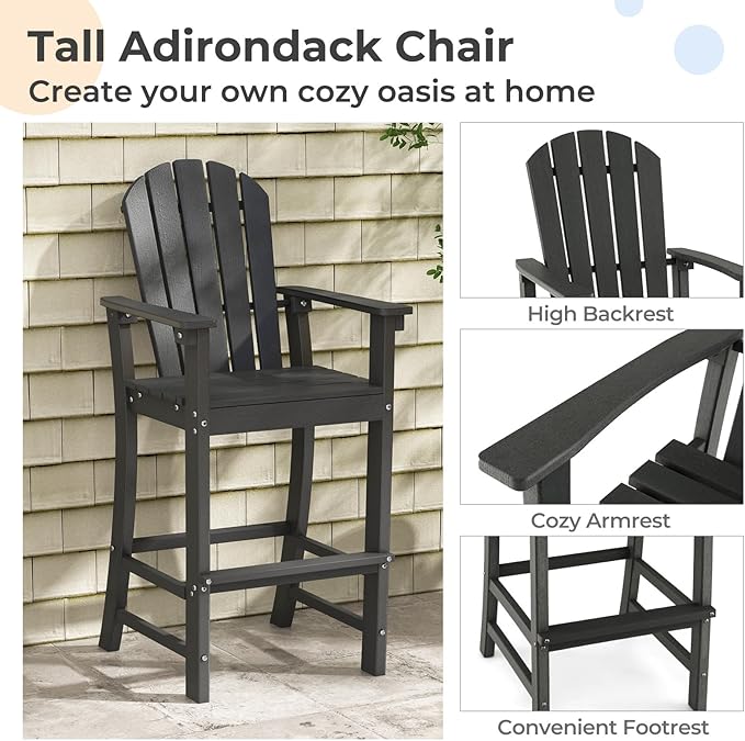 ORALNER Tall Adirondack Chairs, Set of 2 Outdoor High Back Balcony Chair - Photo 5