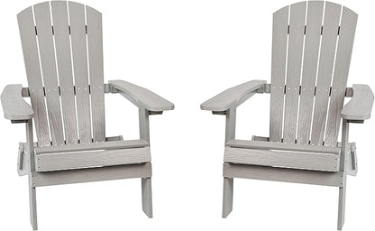 Flash Furniture Charlestown Folding Adirondack Chair - Gray - Poly Resin - Indoor/Outdoor - Weather Resistant - Set of 2