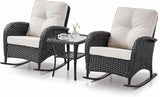 Belord Patio Rocking Chairs Wicker Set - Outdoor Rocking Chairs Set of 2 with Side Table - Photo 2