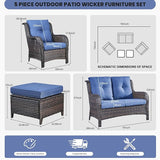 Belord Outdoor Wicker Furniture 5 Pieces Patio Furniture Set Patio Wicker Chairs with Ottomans Conversation Set for - Photo 2