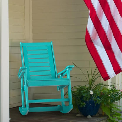 GREENVINES Outdoor Rocking Chairs | Set of 4 | Porch Rocker | HDPE Plastic | Aqua | Oversized Rockers | High Back | Big & Tall | Ladder Back | for Patio Outside Backyard Balcony Garden