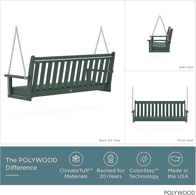 POLYWOOD Vineyard 5-Foot Porch Swing, Heavy Duty HDPE Outdoor Hanging Bench, Patio Swing for Adults Kids - Photo 2