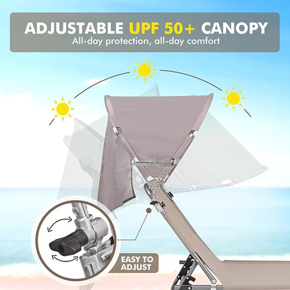 Oversized Extra Wide Tanning Chair with Sun Canopy Face Hole Padded Adjustable Washable, Heavy Duty Layout Folding Lounge Chair for Outside Beach Reading Sunbathing, UPF 50+, XL, Plus Size, 330 LBS