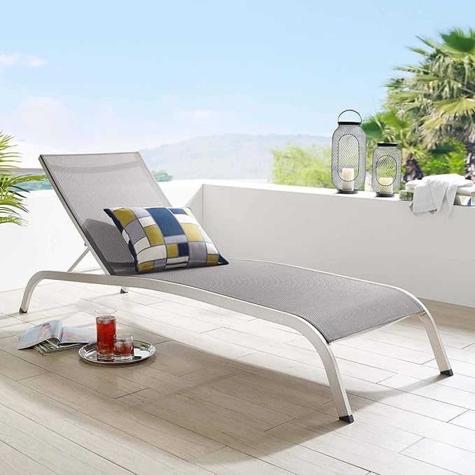 Modway Savannah Outdoor Patio Mesh Chaise Lounge Chair in Gray