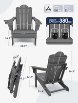 KINGYES Folding Adjustable Adirondack Chair, All Weather Resistant Reclining Adirondack Chair with Cup Holder - Photo 3