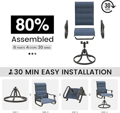 Patio Swivel Chairs Set of 6, Outdoor Dining Chairs with High Back, All-Weather Swivel Rocker Chair for Lawn, Porch or Garden (Padded Navy)