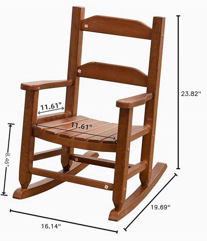 Toddler Rocking Chair Kids Child Wooden Small Baby Comfy Rocker Chairs Furniture for Nursery Bedroom Livingroom Outdoor Reading Room, Ages 3-6, Brown