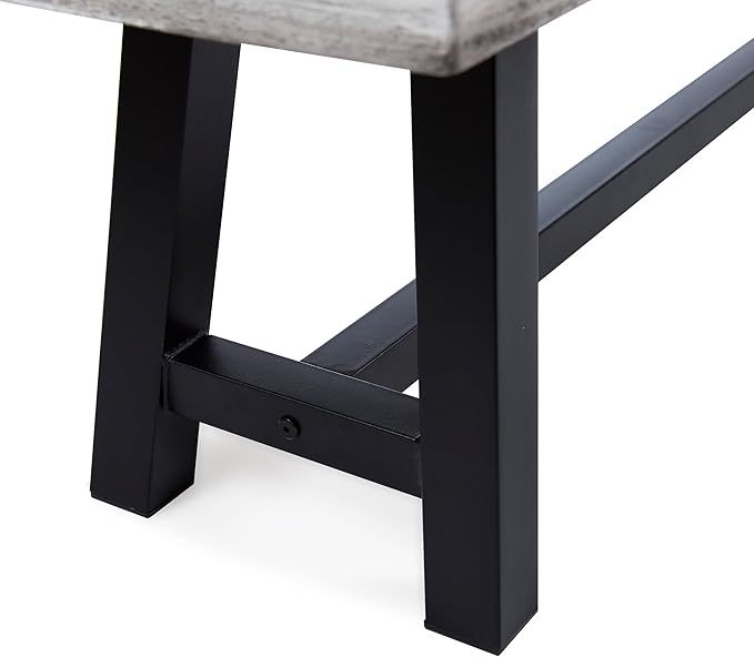 Merax Outdoor Acacia Wood Patio Bench, Garden Benches for Porch Park Yard Backyard Lawn, Grey+Black