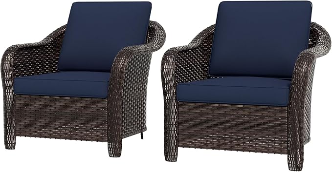 Outdoor Wicker Chair Set of 2, All-Weather Use Patio Rattan Chair with Seat and Back Cushion, Ideal for Porch, Backyard - Photo 1