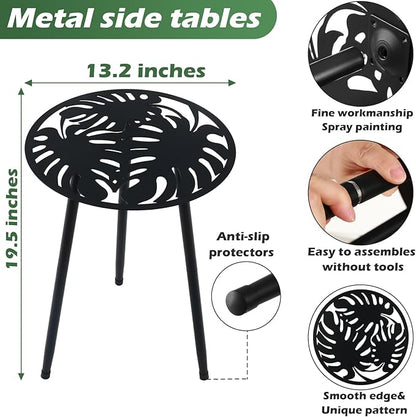 1 Pack Metal Outdoor Side Tables Small Outside Round End Table for Patio Modern Accent Garden Corner Table for Small Spaces, Balcony, Porch, Weather-Resistant, Plant Stand Indoor, Black
