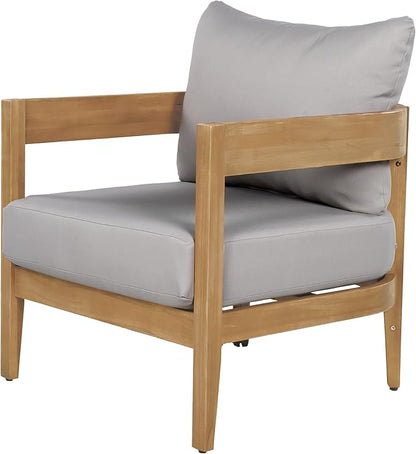 Christopher Knight Home Nadine Acacia Wood Club Chair, Outdoor Accent Chair, Tub Shape Design Armchair, Comfort Cushions Seating, Slat Open Back Reading Sofa for Balcony Backyard Garden, Teak+Gray