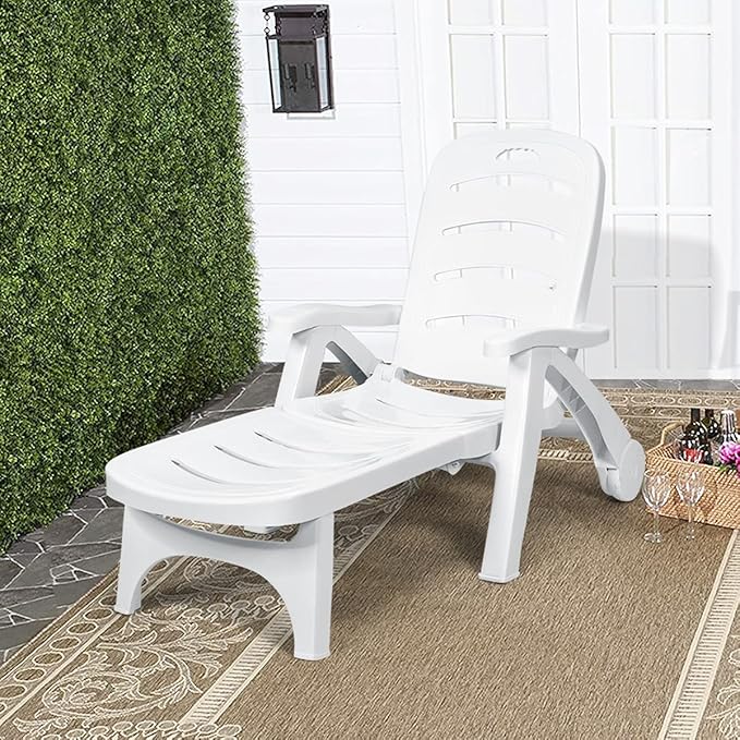 Tangkula Outdoor Chaise Lounge Chair, Adjustable 5-Position Recliner Chair with Built-in Wheels - Photo 4