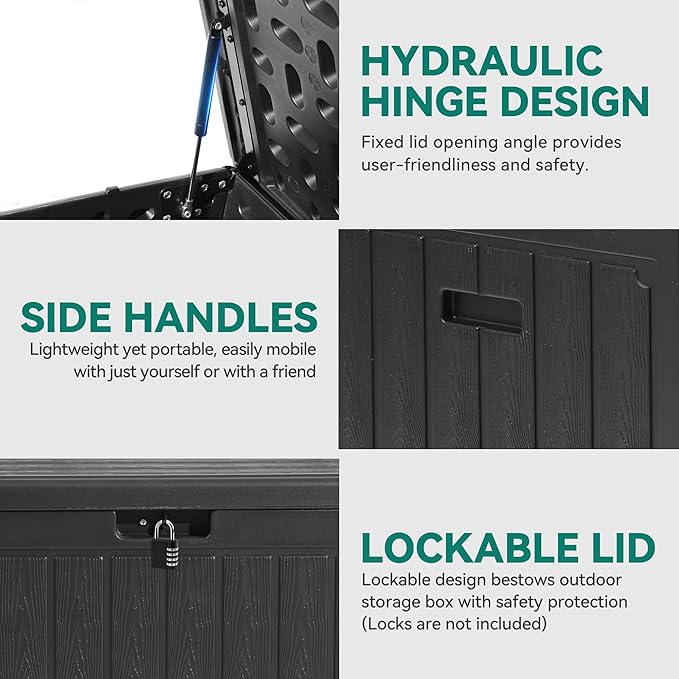 YITAHOME 90 Gallon Large Deck Box, Double-Wall Resin Outdoor Storage Boxes, Deck Storage for Patio Furniture, Cushions - Photo 4