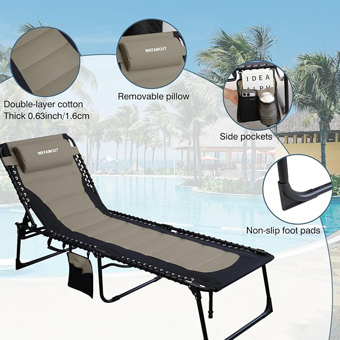 Oversized Padded Outdoor Folding Lounge Chair for Adults 330Ibs Patio Chaise Lounge Chair for Outside Adjustable - Photo 4