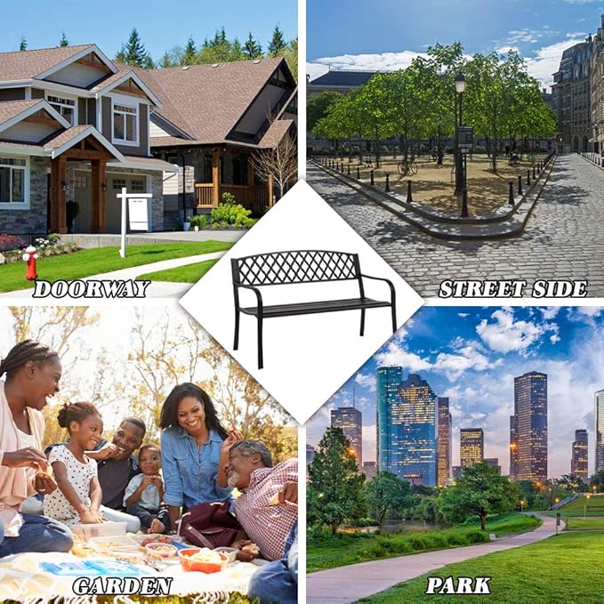 FDW Park Bench Metal Bench 50 Garden Bench Chair Outdoor Benches Clearance Patio Bench Yard Bench Porch Work Entryway Steel Frame Furniture