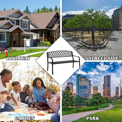 FDW Park Bench Metal Bench 50 Garden Bench Chair Outdoor Benches Clearance Patio Bench Yard Bench Porch Work Entryway Steel Frame Furniture