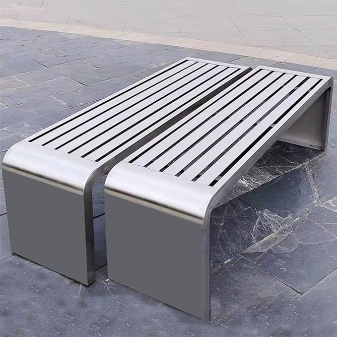 Metal Garden Bench, Outdoor Benches Weatherproof, Stainless Steel Frame, Patio Bench with Mounting Screws, Arc Corner Design(100x40x45cm (39x16x18in))