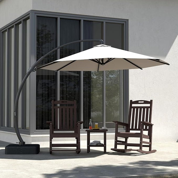 Classic Outdoor Rocking Chair Set with Side Table & 11FT Cantilever Umbrella, 4-Piece HDPE Rocking Lawn Chairs - Photo 1