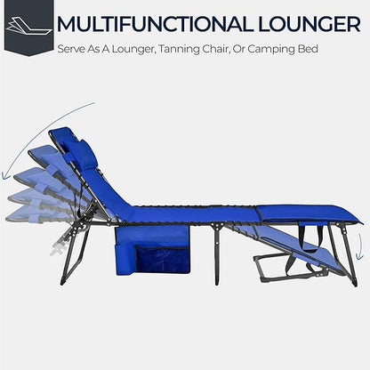 Yaheetech 22.4" Tanning Chair with Face Hole, Adjustable 5-Position Folding Chaise Lounge Chairs, Outdoor Lounge Chairs for Lawn, Beach, Sunbathing, Blue