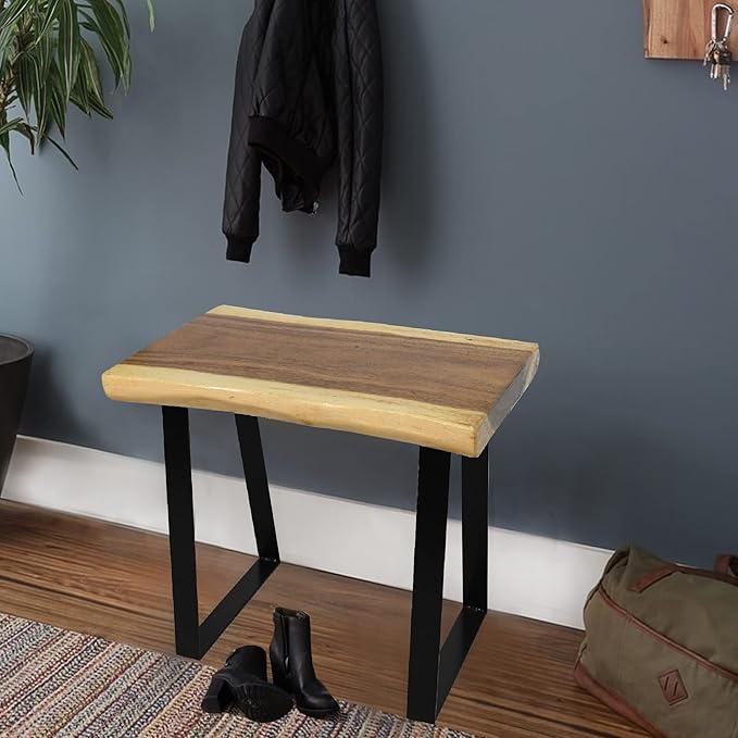 Natural Wood Bench 20"x13"x18"H Rectangle Solid Wooden Entryway Stools Living Room End Table Rustic Live Edge Coffee Table Side Table Bedroom Bathroom Patio Outdoor Garden Foot Rest Stool