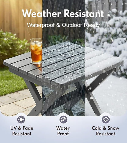 PASAMIC Folding Outdoor Side Table, Small Outdoor Table, Portable, No Assembly, Weather-Resistant HDPE End Table for Camping, RV, Poolside, Garden (Gray)