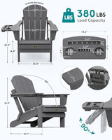 SERWALL Folding Adirondack Chair Set of 4, Outdoor Adirondack Chairs with 4 in 1 Cup Holder, Wood Texture Patio Chairs - Photo 2