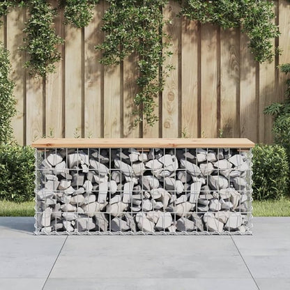 Gabion Design Garden Bench, Solid Pine Wood, Galvanized Steel, 40.6x40.6x16.5 Inch, Weatherproof Outdoor Seating for Patio, Porch, and Backyard Bench Seating