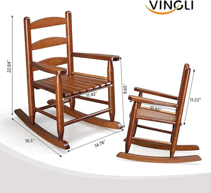 VINGLI Outdoor Children's Rocking Chair, All-Weather Wooden Rocker with High Backrest, Ideal for Garden, Yard, and Balcony, Patio Rocking Chair Suitable for Ages 3-6, Teak