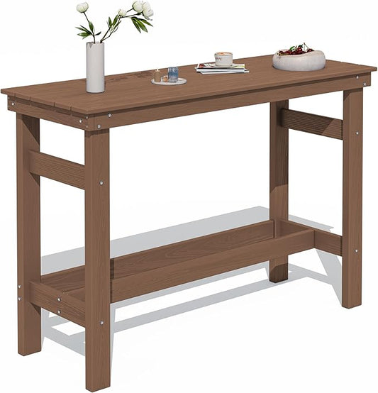 SERWALL 41" Outdoor Bar Table, All Weather HDPE Patio Bar Counter Height Table, Rectangle Patio Bar Table for Outside, Garden, Backyard, Balcony, Poolside, Brown