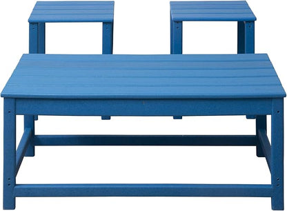 WestinTrends Malibu 3-Piece Set Outdoor Coffee and Side Table for Adirondack Chair, Pacific Blue
