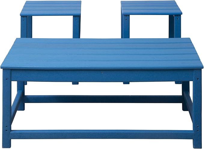 WestinTrends Malibu 3-Piece Set Outdoor Coffee and Side Table for Adirondack Chair, Pacific Blue - Photo 8