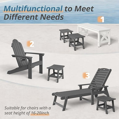 LUE BONA Outdoor Adirondack Ottomans, Footrest Footstool Set of 2, Outdoor Foot Rest for Patio, HDPS All Weather Waterproof Footrest Footstool for Adirondack Chair, Dark Gray