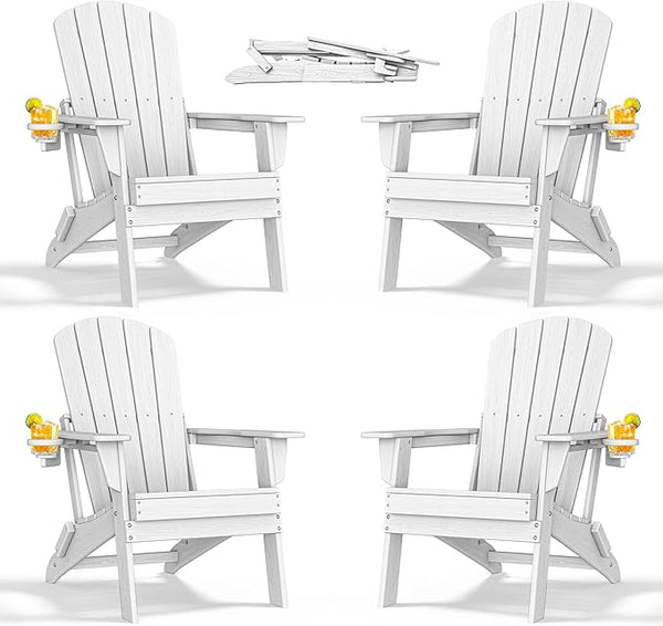 nevilywood Folding Adirondack Chair with Cup Holder Set of 4, HDPE Patio Chairs, All-Weather Outdoor Chairs for Backyard - Photo 1