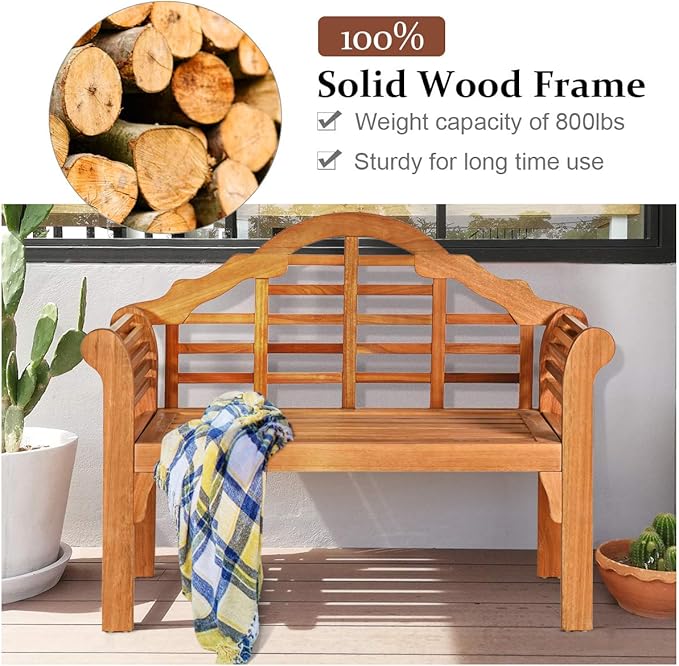 Tangkula Folding Outdoor Eucalyptus Wood Bench, 49” Large Foldable Solid Wood Garden Park Bench - Photo 6