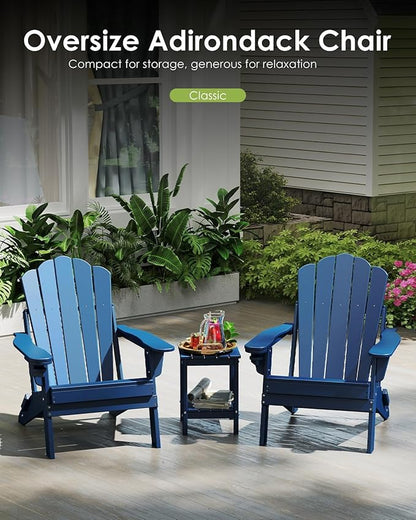 GREENVINES Oversized-Folding-Adirondack-Chairs-Set-of-6 | HDPE Plastic | Cup Holder | Fire Pit Chair | All Weather | for Outdoor Deck Backyard | Blue