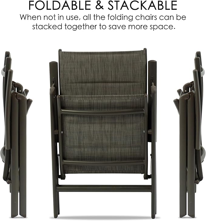 Kozyard 2-Pack Outdoor Patio Dining Chairs, Folding Reclining Patio Chairs with Breathable Textilene Fabric, Padded Seat - Photo 6