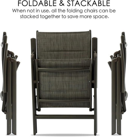 Kozyard 2-Pack Outdoor Patio Dining Chairs, Folding Reclining Patio Chairs with Breathable Textilene Fabric, Padded Seat, Aluminum Frame, Foldable Outdoor Chairs for Garden, Deck, Backyard (Gray)