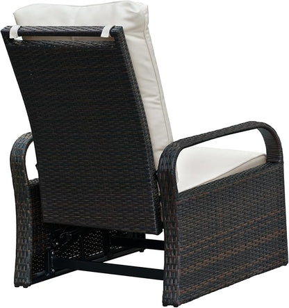 ATR ART TO REAL Outdoor Recliner, Set of 2 Wicker Reclining Chair with Coffee End Side Table, Aluminum Frame Patio Chaise Lounge Chairs with Thicken Cushions (Beige)