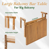 Idzo FSC Acacia Wood Folding Balcony Bar Table for Railings, Adjustable Height & Width - Photo 3