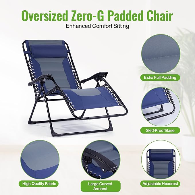 Backyard Expressions Deluxe XL Padded Recliner Zero Gravity Chair – Ergonomic Anti-Gravity Lounger with Folding Design - Photo 6