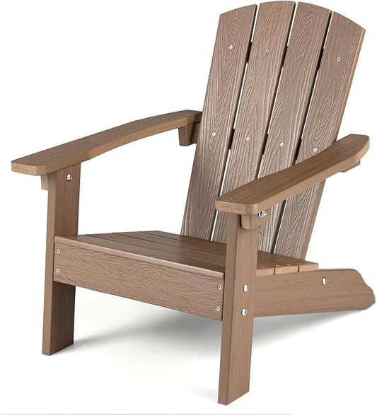 KOTEK Kids Adirondack Chair, Plastic Toddler Lawn Chair with Ergonomic Seat, Wood-Grain Texture, Easy to Assemble, All-Weather Outdoor Kids Chairs for Patio, Garden, Backyard (Taupe)
