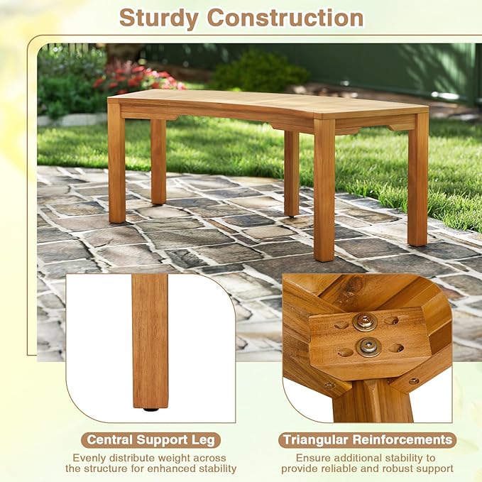 Moccha Outdoor Curved Bench, Acacia Wood Fire Pit Bench w/Slatted Seat, Loveseat, Outside Chair, Patio Backless 2-Person Seating for Balcony Yard Deck Porch 800 LBS Max Load (4, Natural)