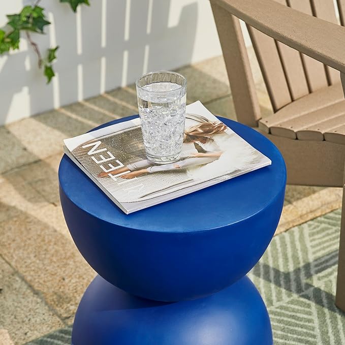 Glitzhome Outdoor Side Table, Round Accent End Table, Lightweight Hourglass Faux Terrazzo Decorative Garden Stool - Photo 2