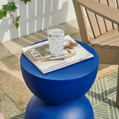 Glitzhome Outdoor Side Table, Round Accent End Table, Lightweight Hourglass Faux Terrazzo Decorative Garden Stool, 17.75" H Cobalt Blue Planter Stand for Patio Porch Balcony Living Room