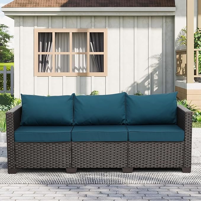Wicker Outdoor Couch 3-seat Sofa Outdoor Furniture Deep Seat Hight Backrest Patio Furniture with Waterproof Cover - Photo 3