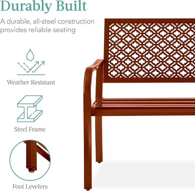 Best Choice Products Outdoor Bench 2-Person Metal Steel Benches Furniture for Garden, Patio, Porch - Photo 3