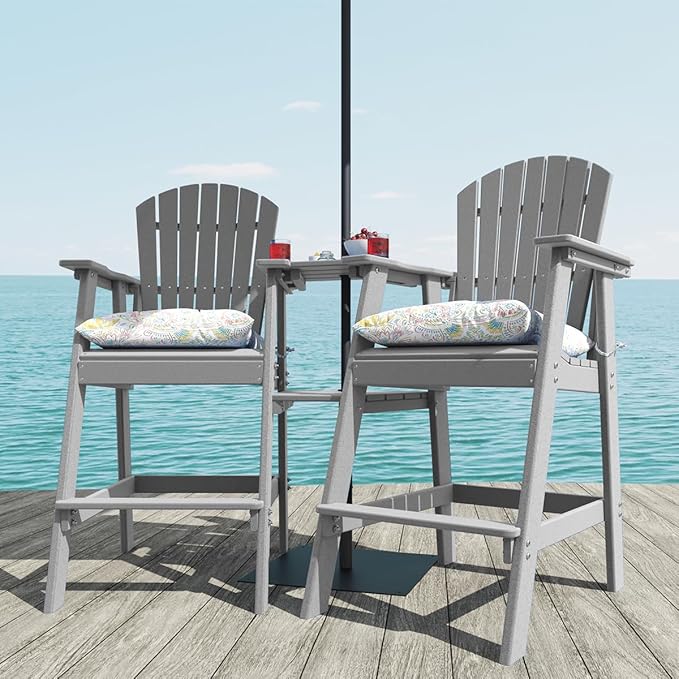 Sundale Outdoor Tall Adirondack Chairs Set of 2 with Table, Patio HDPE Bar Set, 3 PCS Counter Height Dining Bistro Set - Photo 2