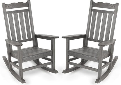 Stoog Outdoor & Indoor Rocking Chairs Set of 2, All-Weather Porch Rocker with High Back, 400 lbs Support Front Porch Rocker Chairs, Easy to Maintain, Grey